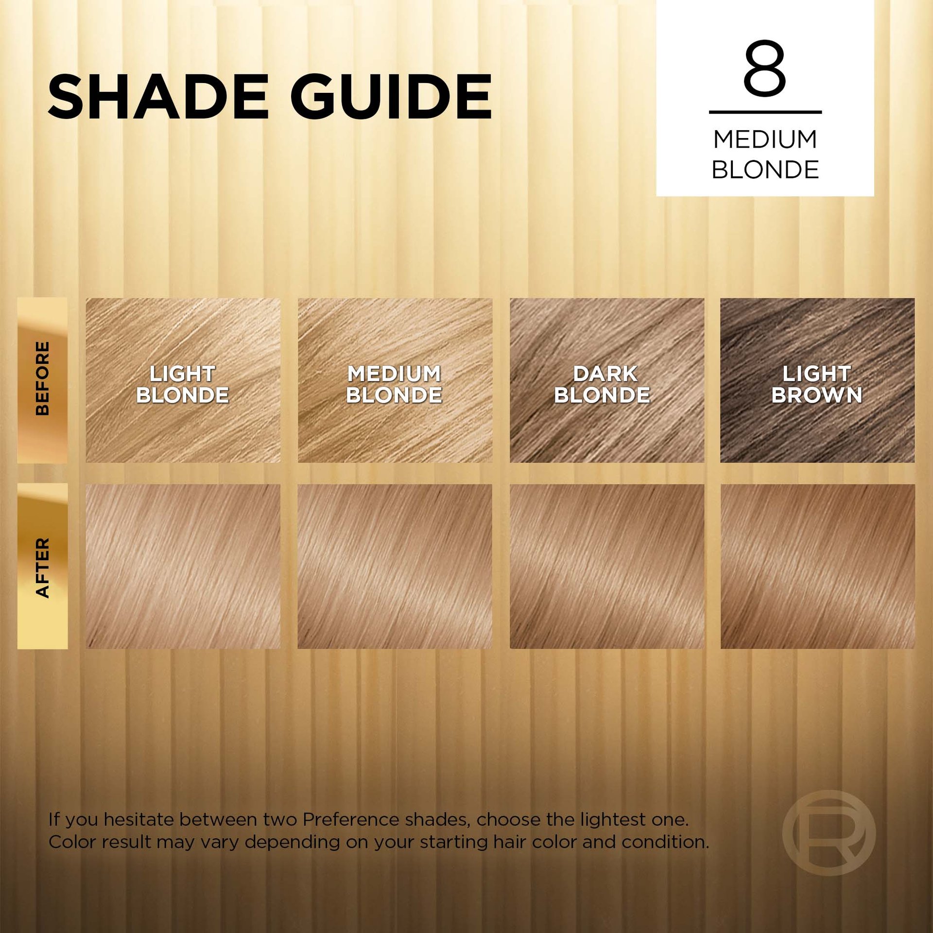 Hair before and after using Superior Preference 8 Medium Blonde